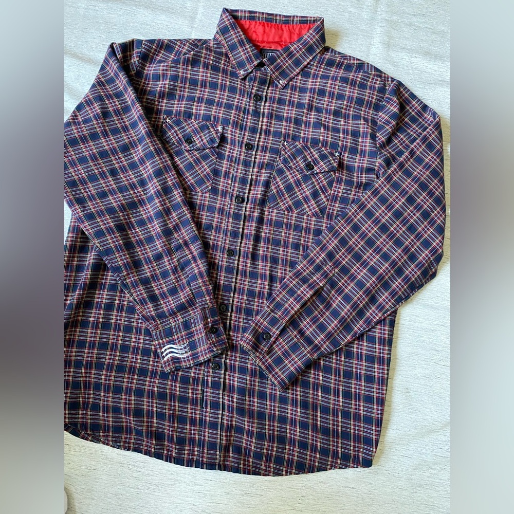 Durkl Men’s  Plaid Button-Up Shirt in Navy and Red XXL